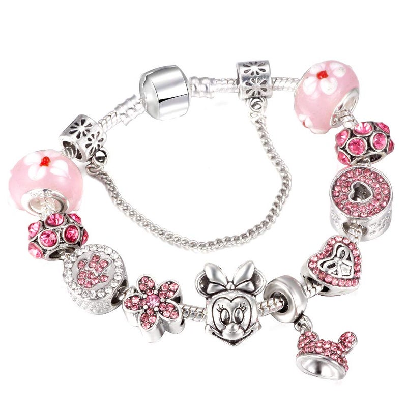 MIADEAL Mouse Theme Pink Charms Bracelet, Fits Pandora, Womens DIY Costume Jewelry - Image 1
